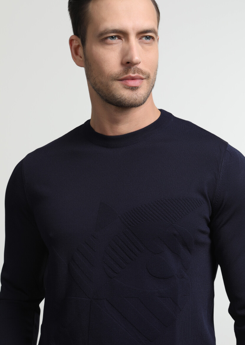 Navy Blue Knitwear Sweatshirt - 2