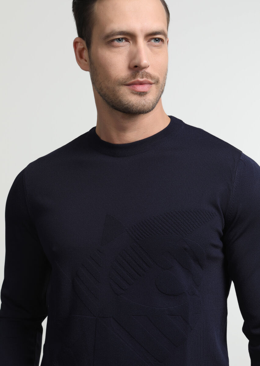 Navy Blue Knitwear Sweatshirt - 2