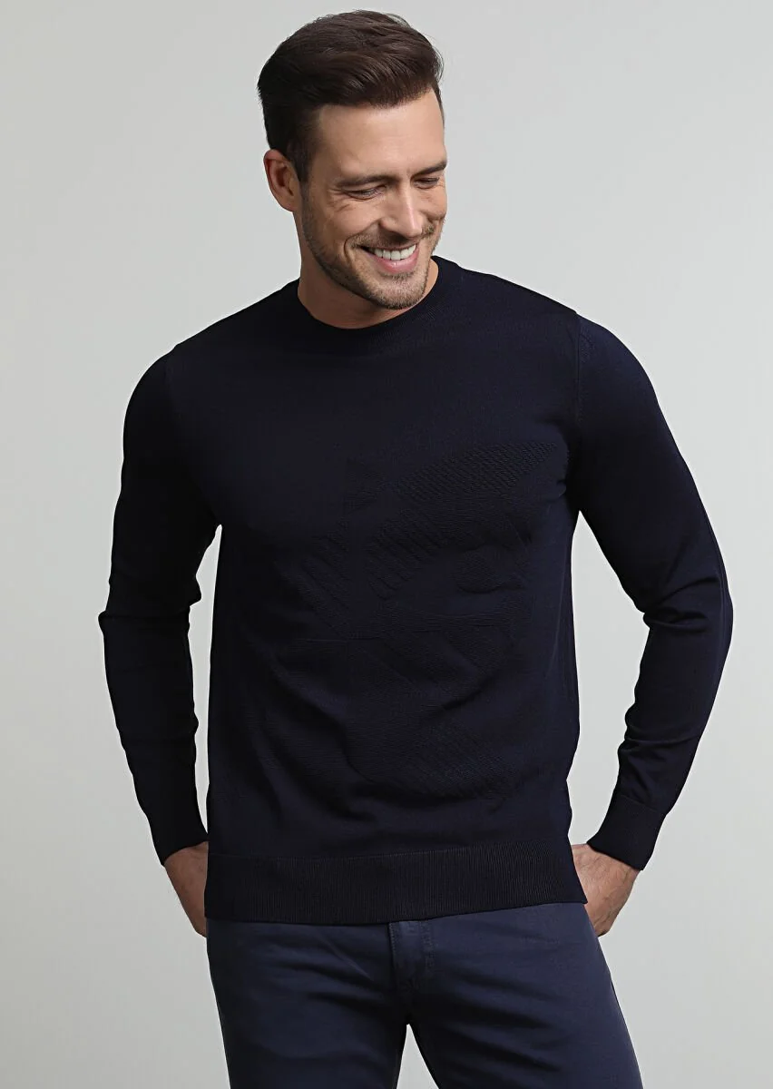 Navy Blue Knitwear Sweatshirt - 1