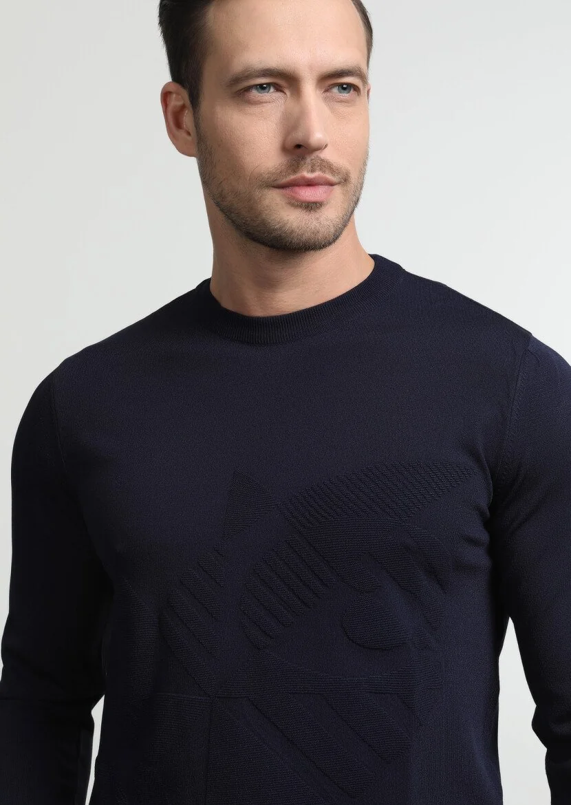 Navy Blue Knitwear Sweatshirt - 2