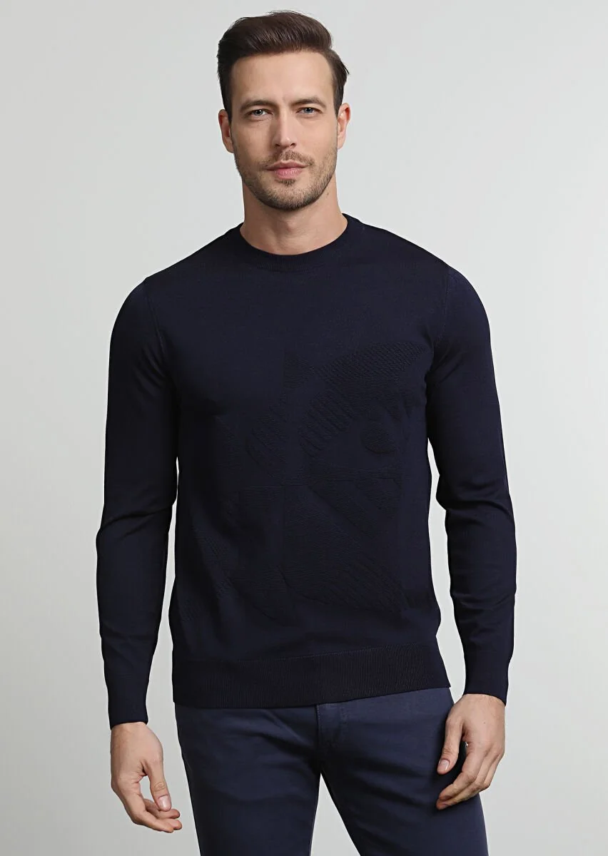 Navy Blue Knitwear Sweatshirt - 3