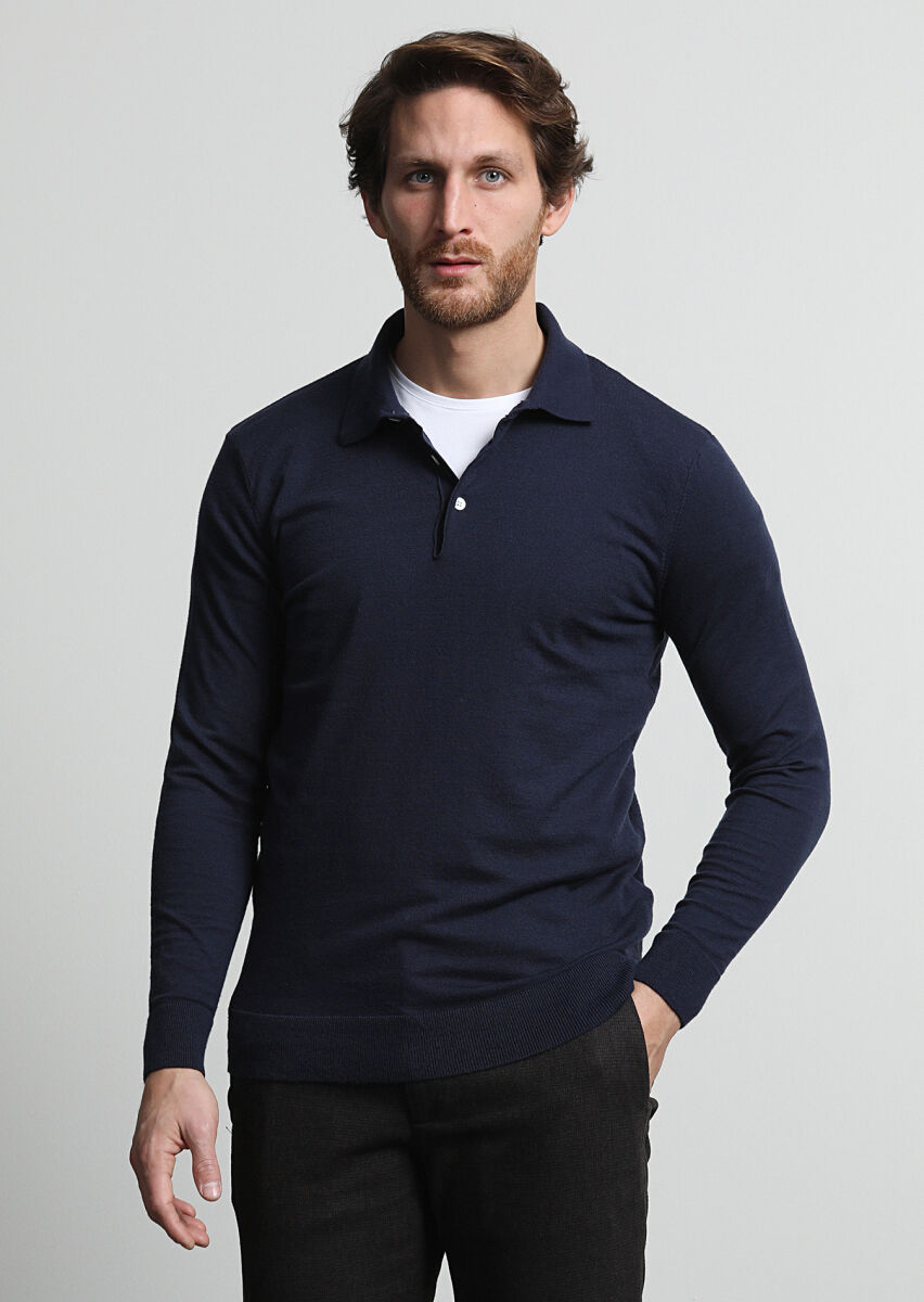 Navy Blue Knitwear Sweatshirt - 1