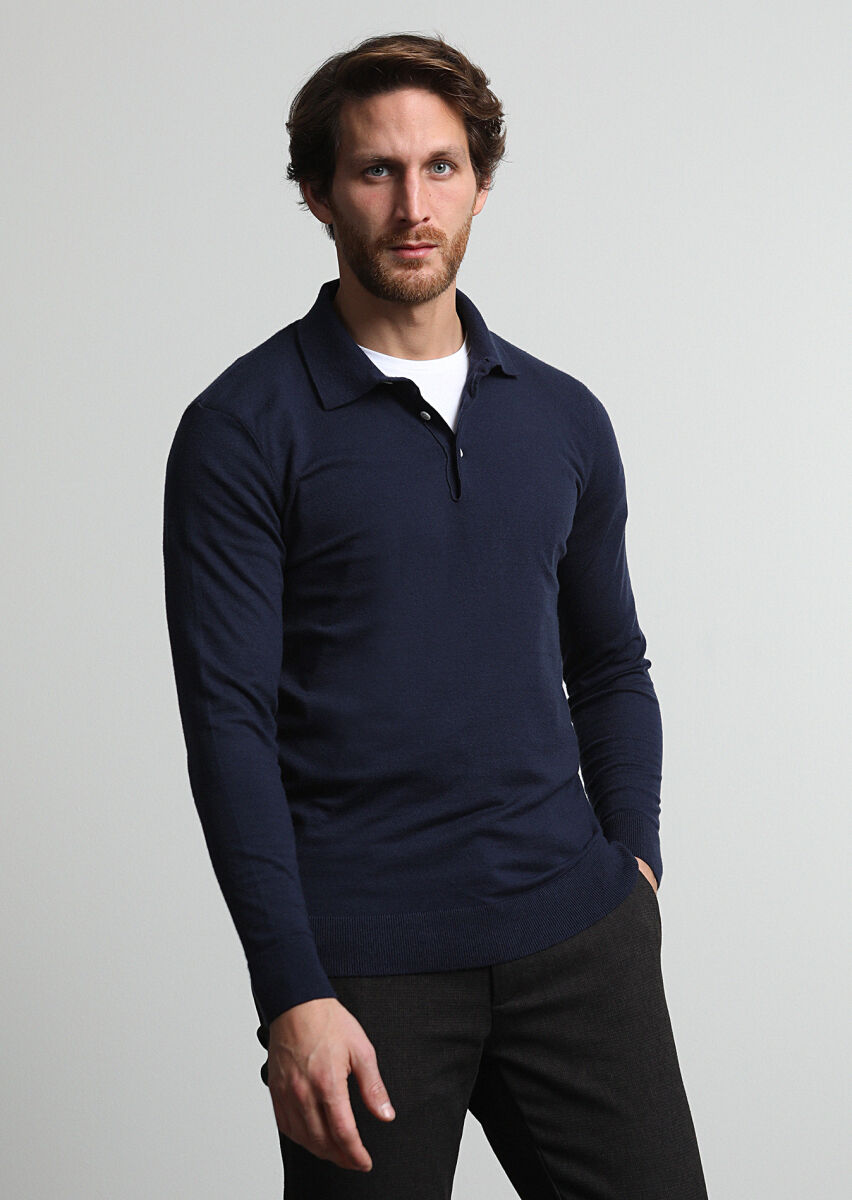 Navy Blue Knitwear Sweatshirt - 2