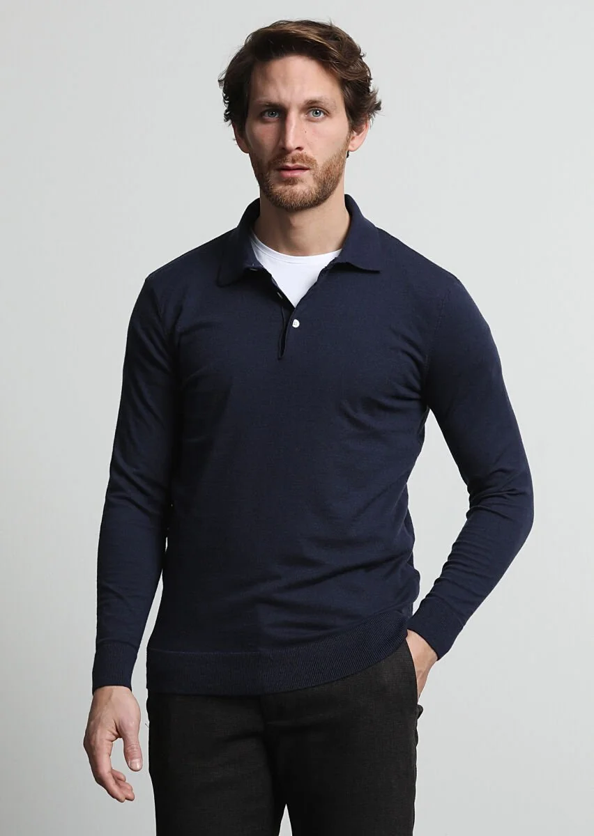 Navy Blue Knitwear Sweatshirt - 1