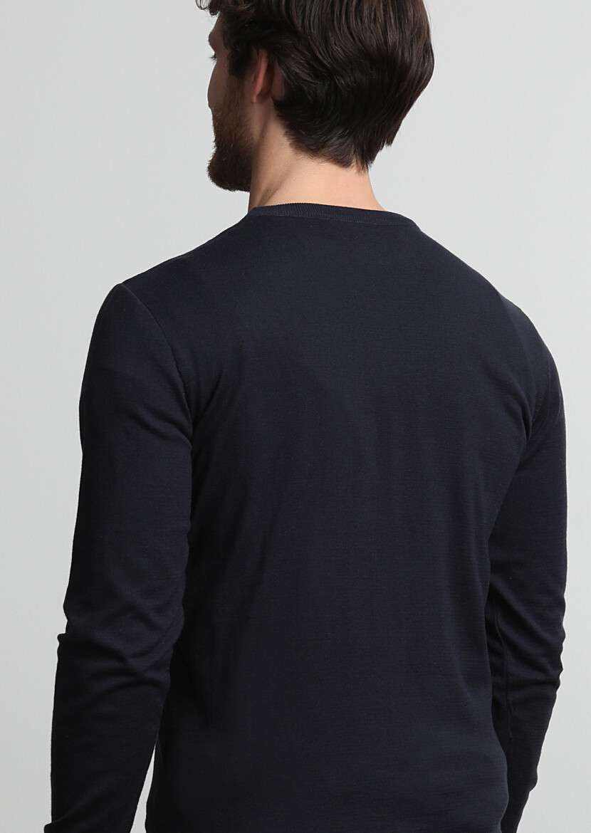 Navy Blue Knitwear Sweatshirt - 4