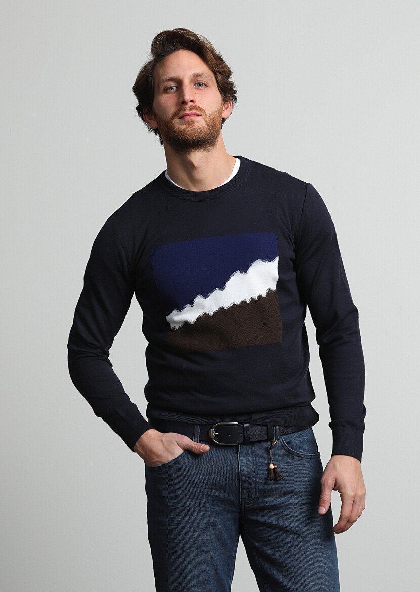 Navy Blue Knitwear Sweatshirt - 1
