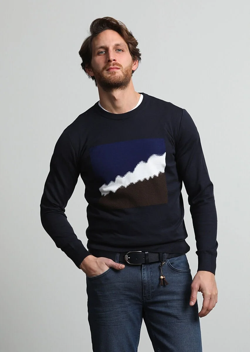Navy Blue Knitwear Sweatshirt - 1