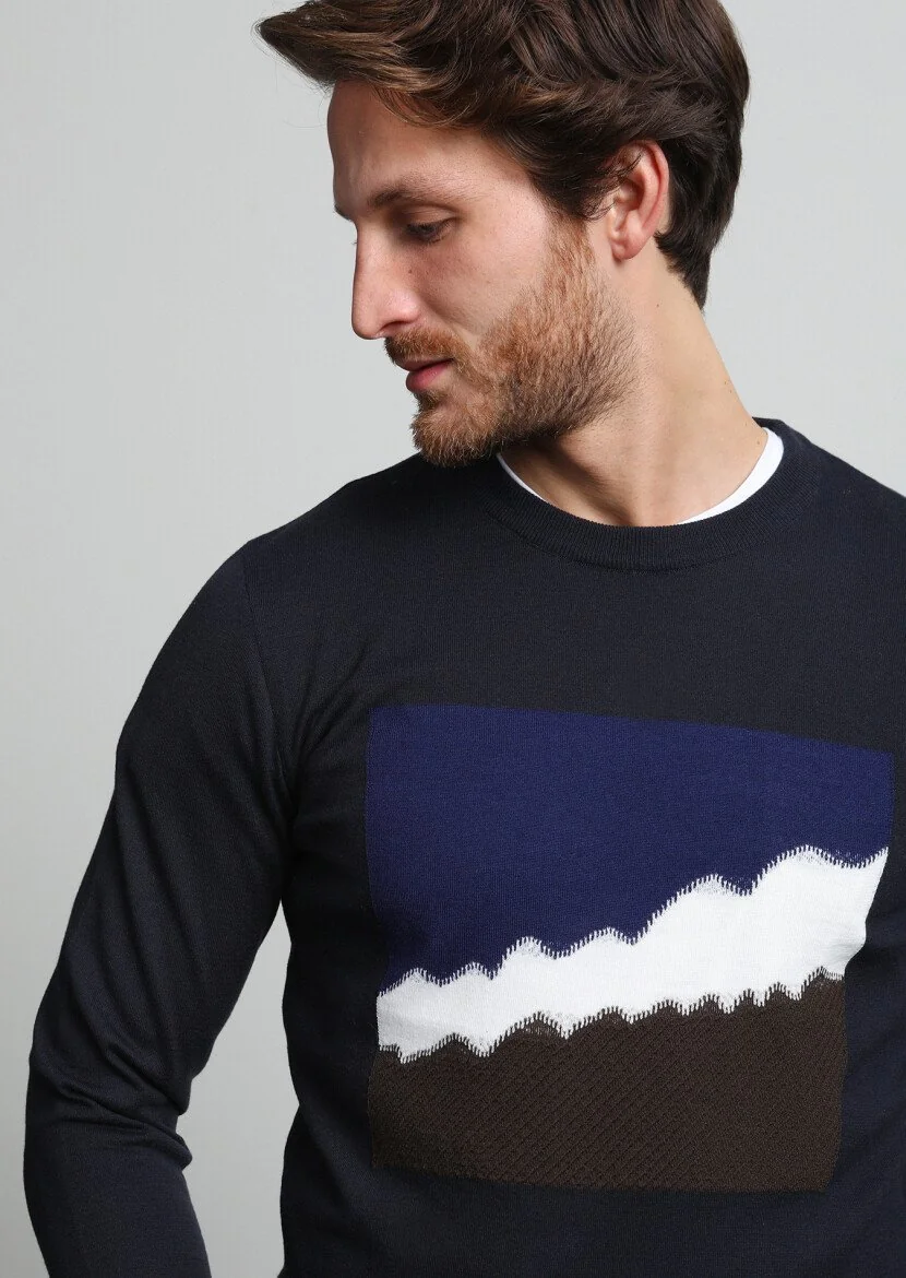 Navy Blue Knitwear Sweatshirt - 2