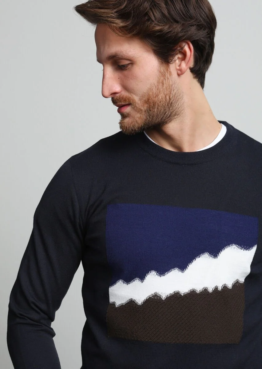 Navy Blue Knitwear Sweatshirt - 2