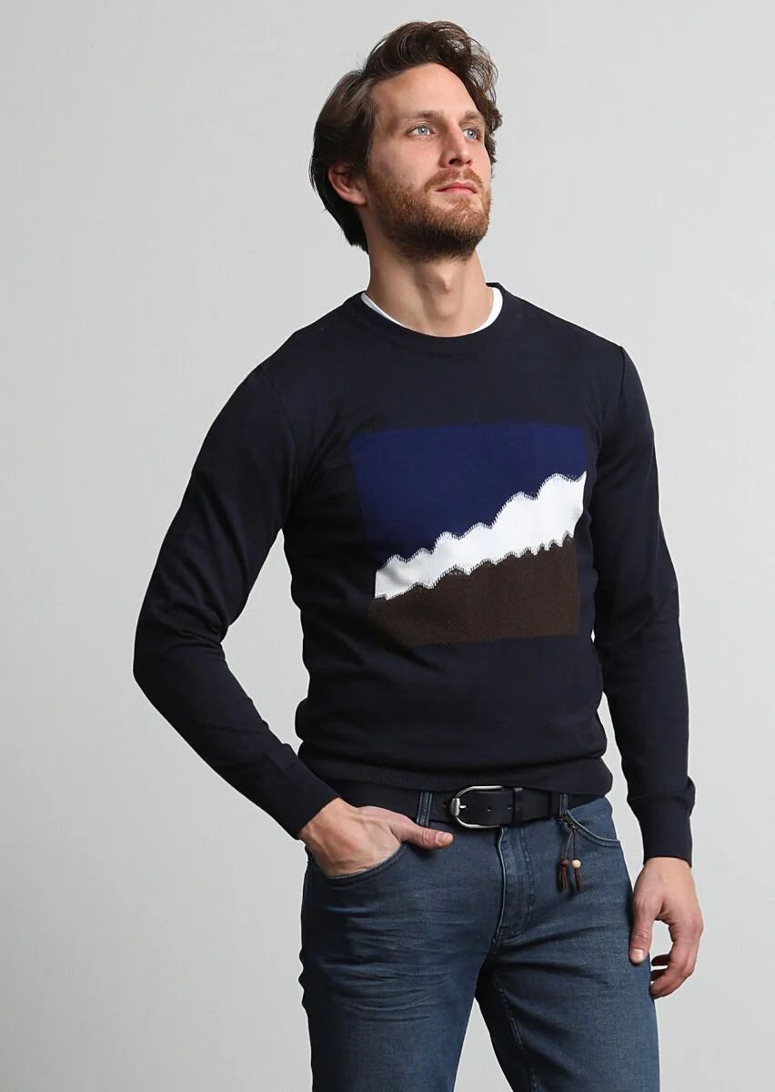 Navy Blue Knitwear Sweatshirt - 3