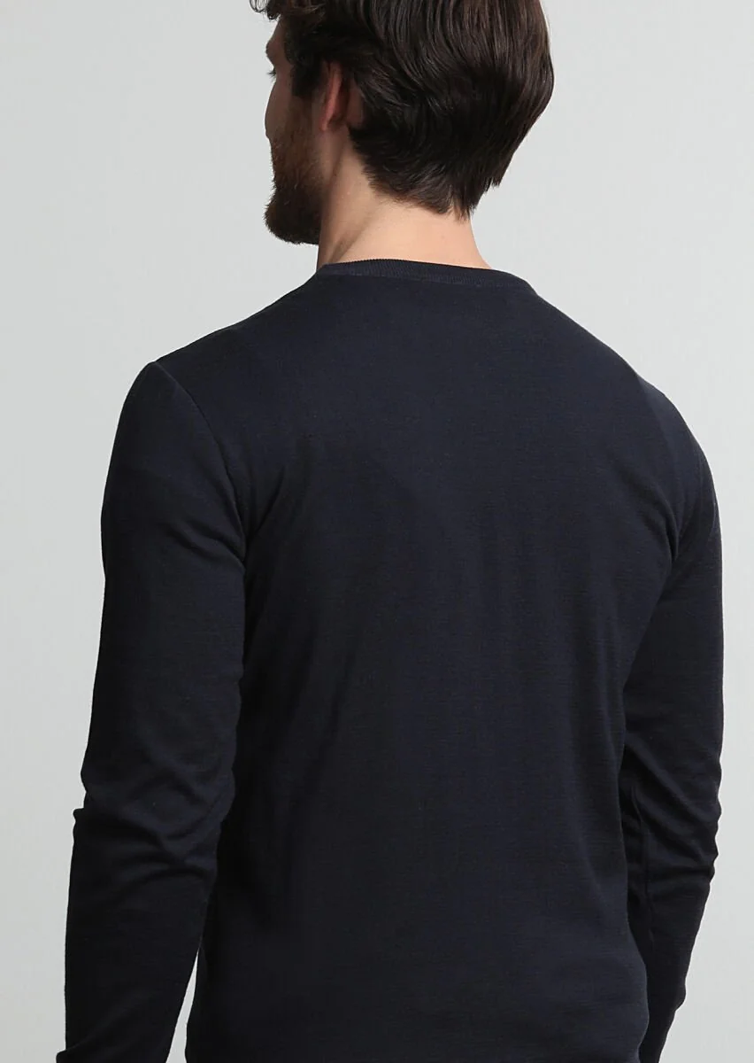 Navy Blue Knitwear Sweatshirt - 4