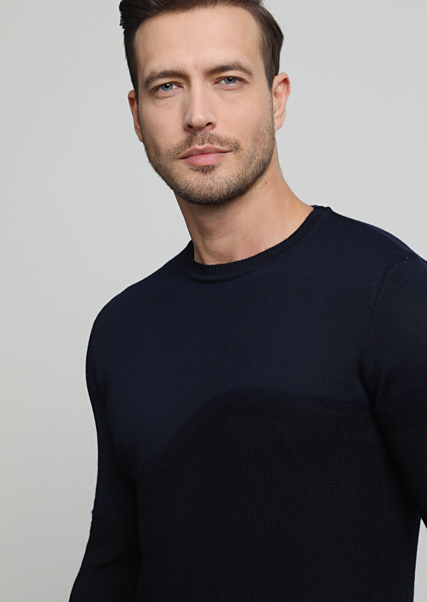 Navy Blue Knitwear Sweatshirt - 2