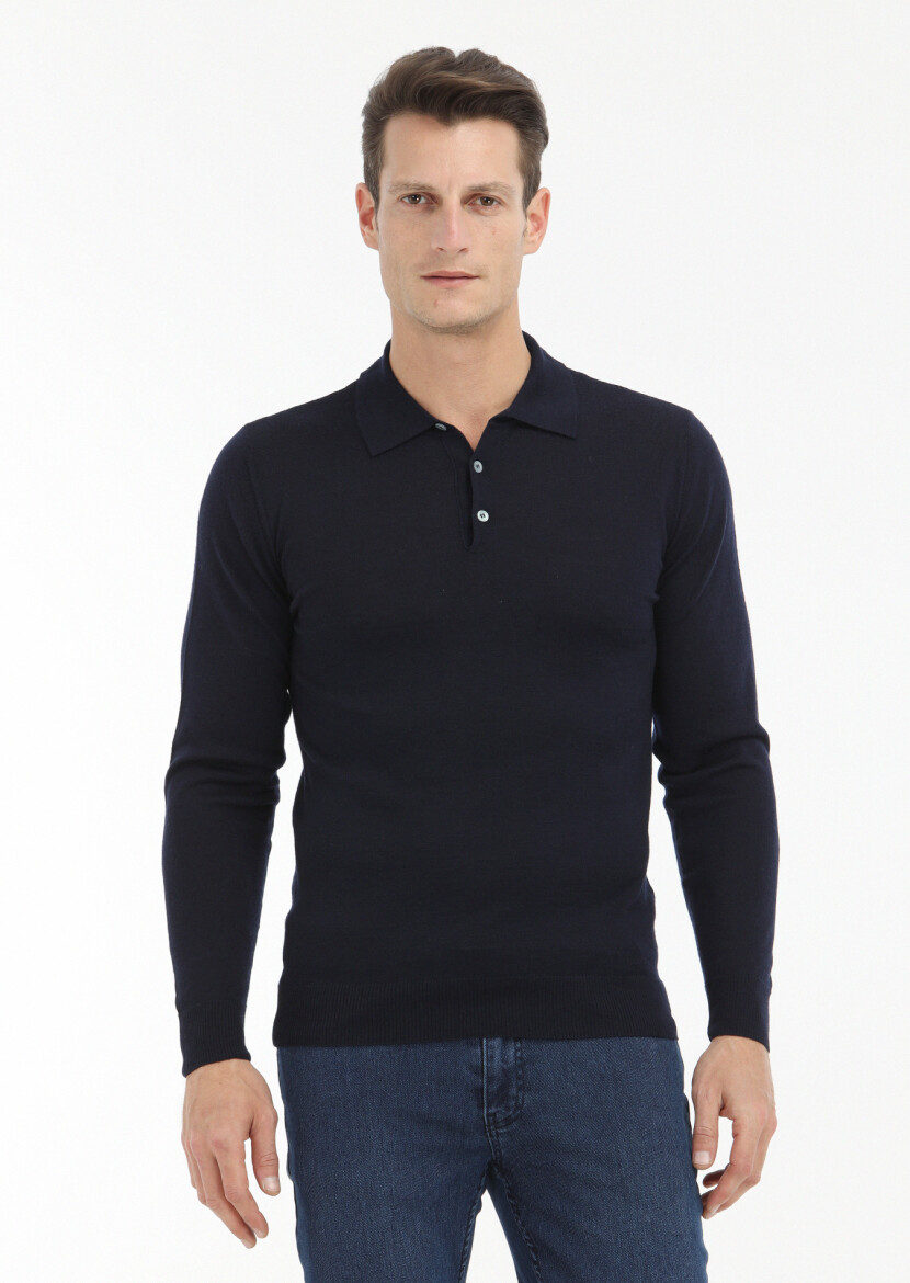 Navy Blue Knitwear Sweatshirt 