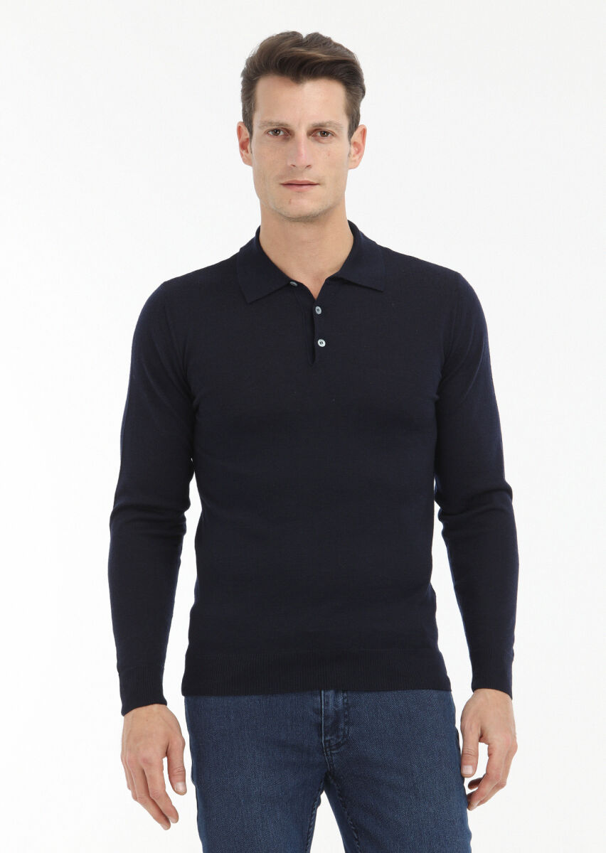 Navy Blue Knitwear Sweatshirt - 2