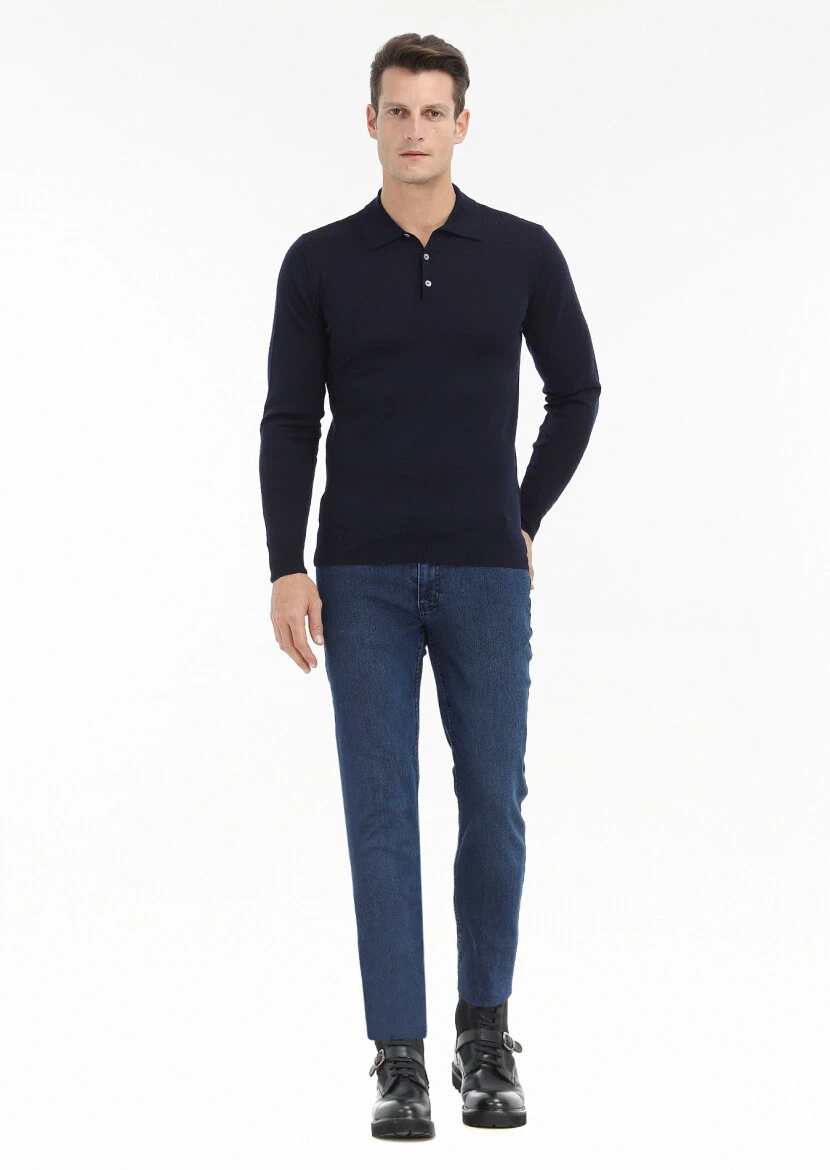 Navy Blue Knitwear Sweatshirt - 1