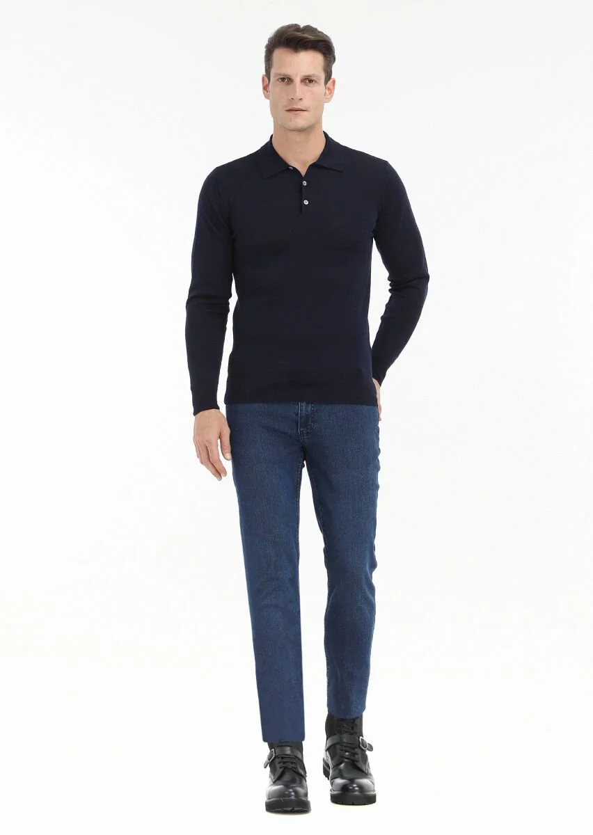 Navy Blue Knitwear Sweatshirt - 1