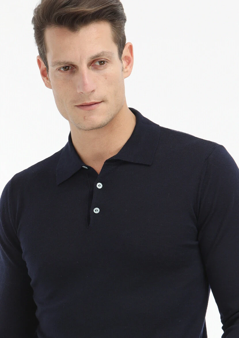 Navy Blue Knitwear Sweatshirt - 3
