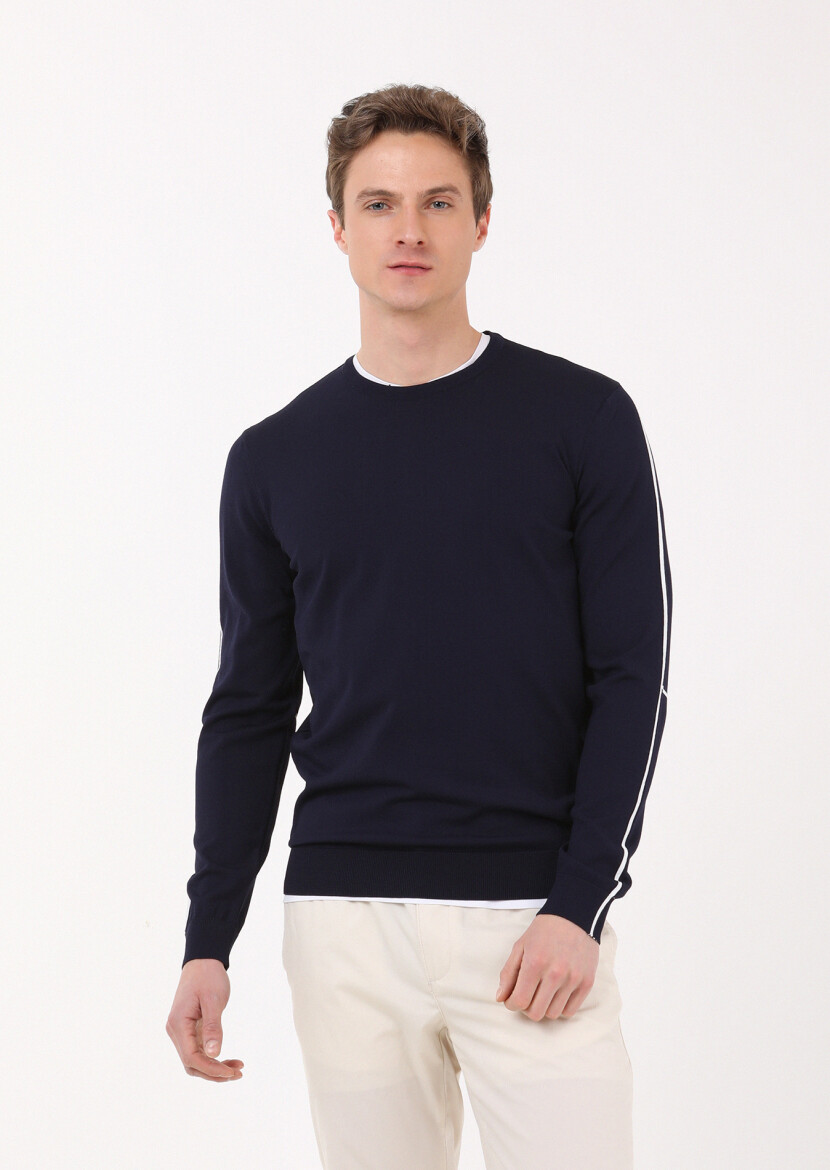 Navy Blue Knitwear Sweatshirt - 1