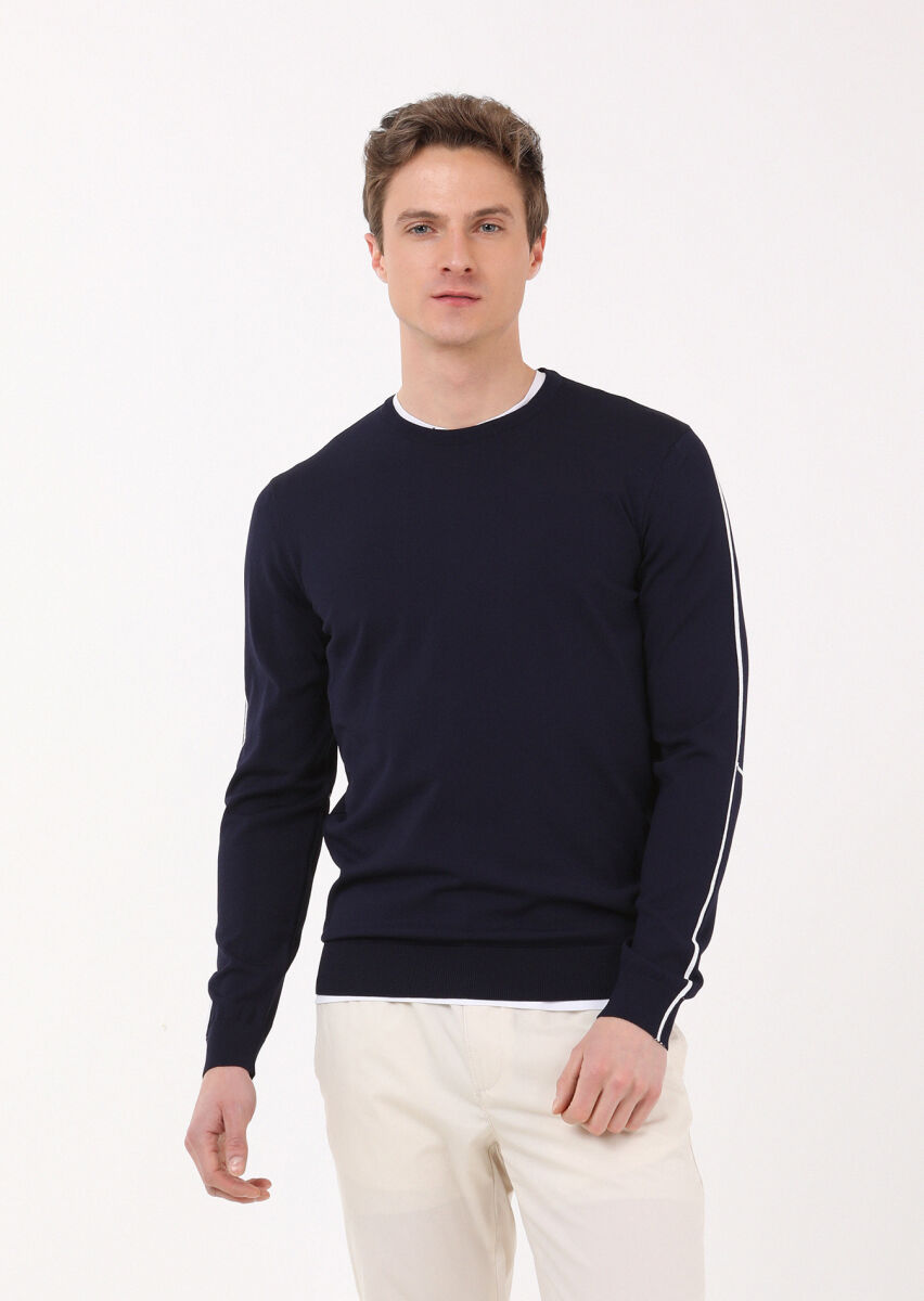 Navy Blue Knitwear Sweatshirt - 1