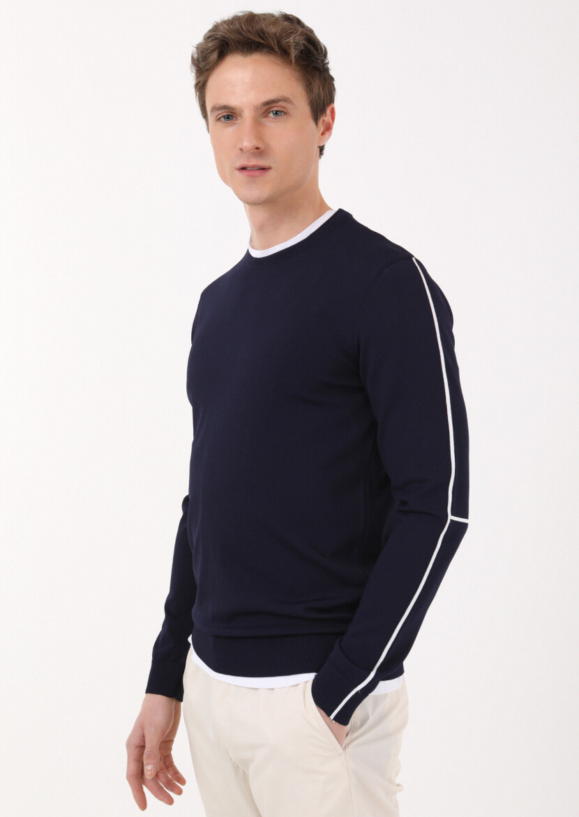 Navy Blue Knitwear Sweatshirt - 2