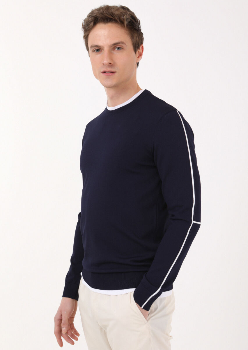 Navy Blue Knitwear Sweatshirt - 2