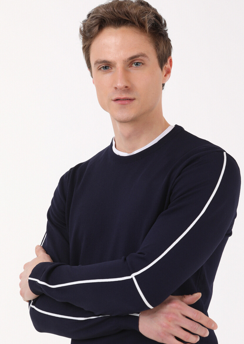 Navy Blue Knitwear Sweatshirt - 3