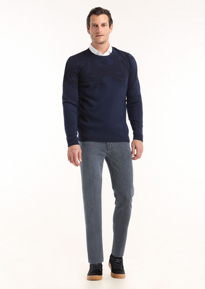 Navy Blue Knitwear Sweatshirt - 1