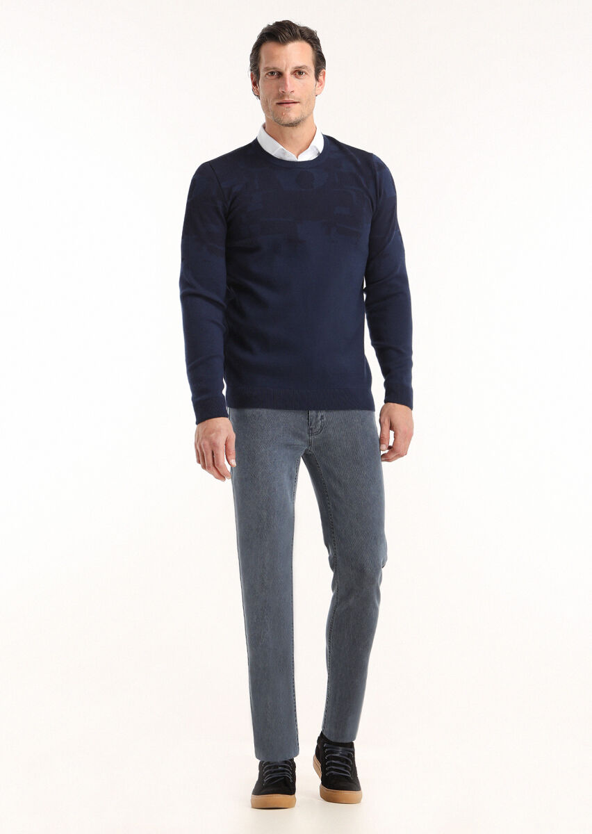 Navy Blue Knitwear Sweatshirt - 1