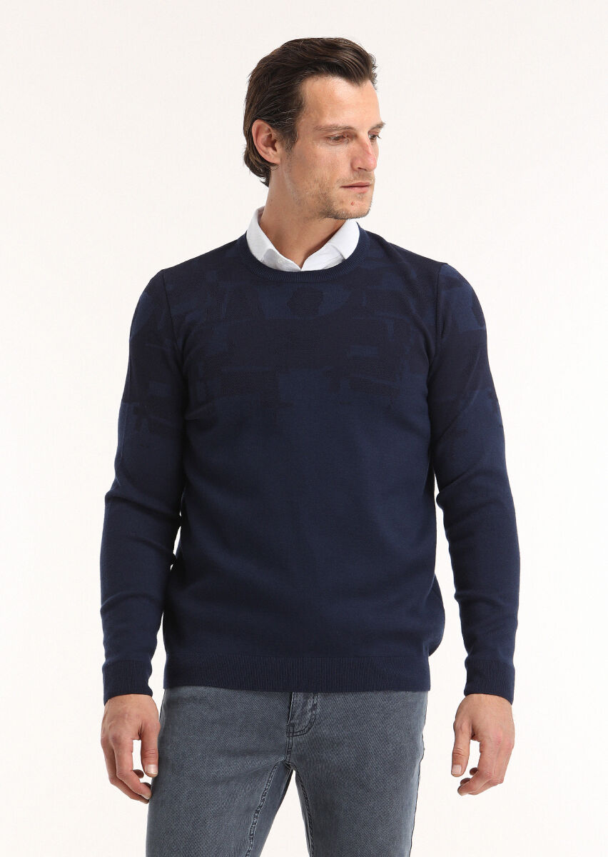 Navy Blue Knitwear Sweatshirt - 2