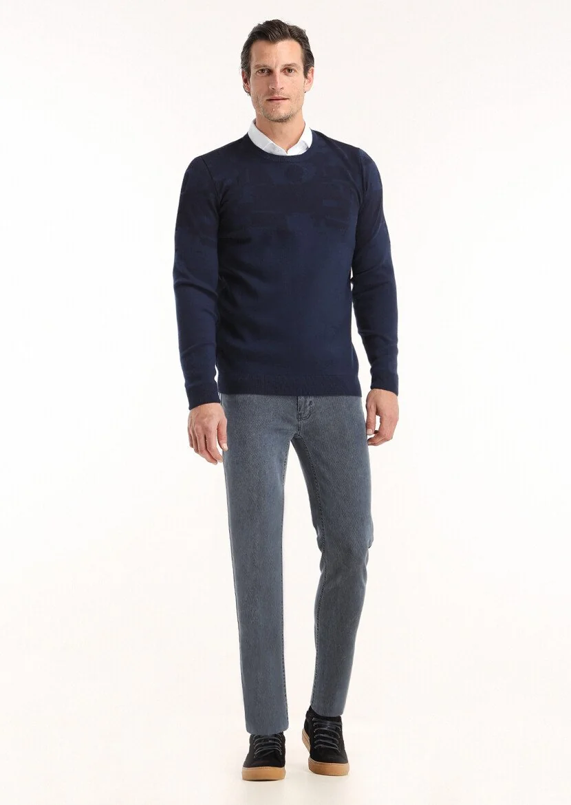Navy Blue Knitwear Sweatshirt - 1