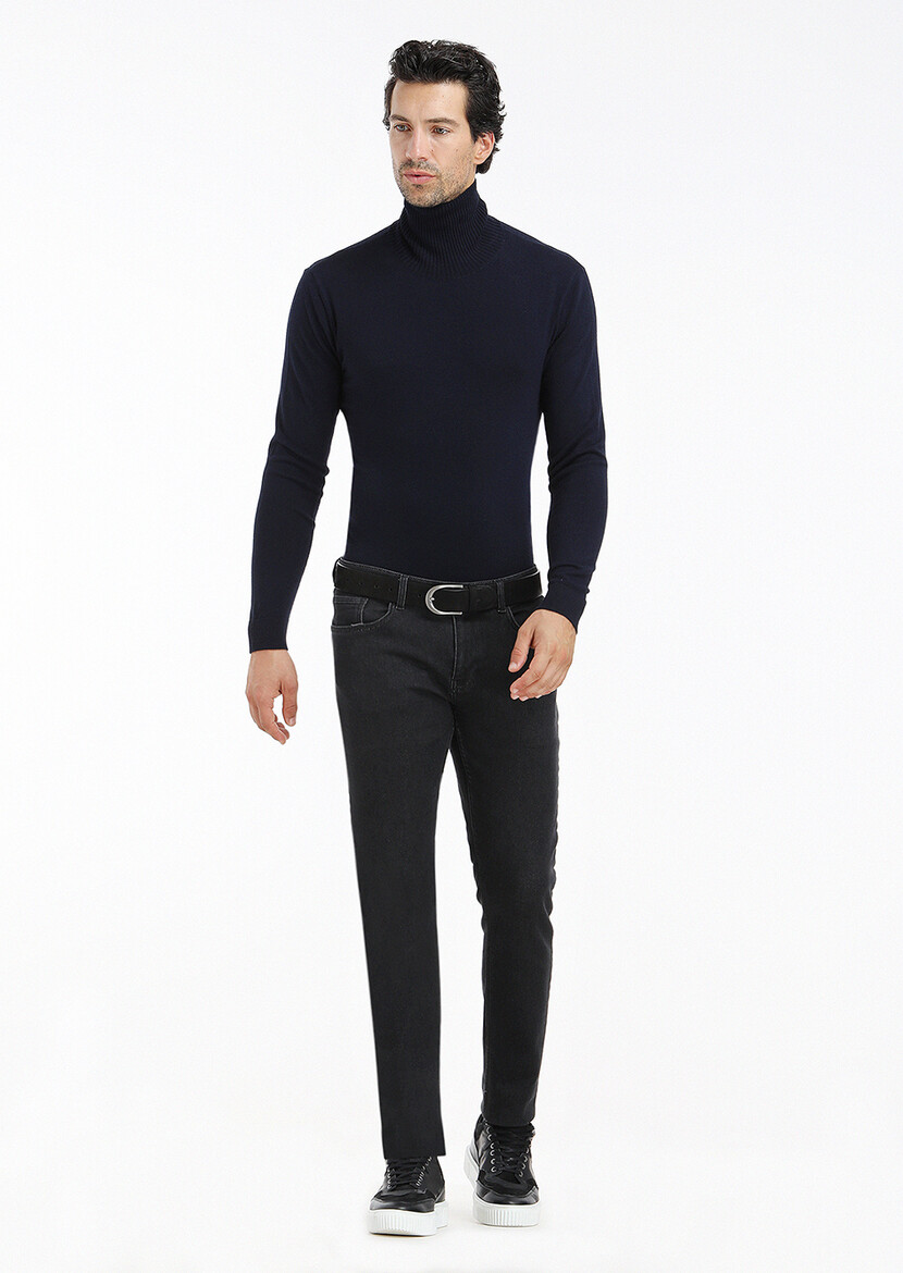 Navy Blue Knitwear Sweatshirt - 1