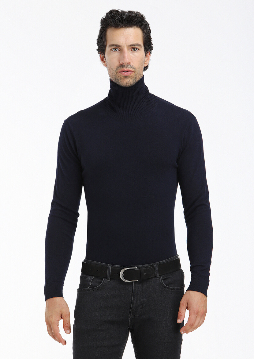 Navy Blue Knitwear Sweatshirt - 2