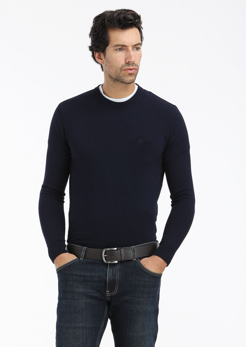 Navy Blue Knitwear Sweatshirt - 4