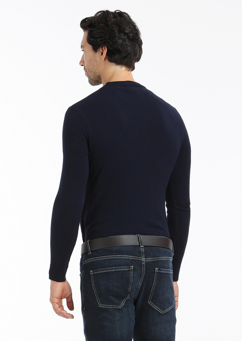 Navy Blue Knitwear Sweatshirt - 5