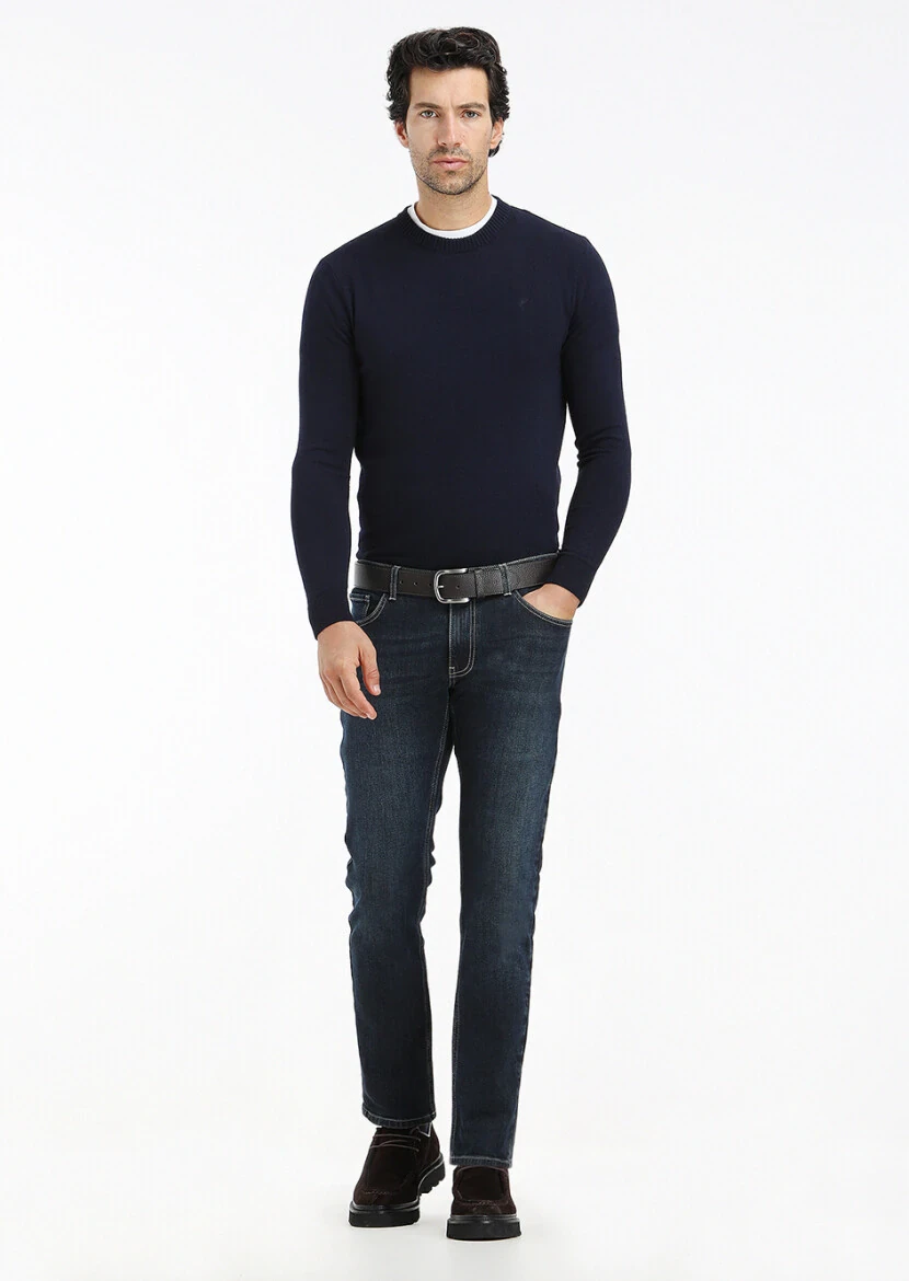 Navy Blue Knitwear Sweatshirt - 1