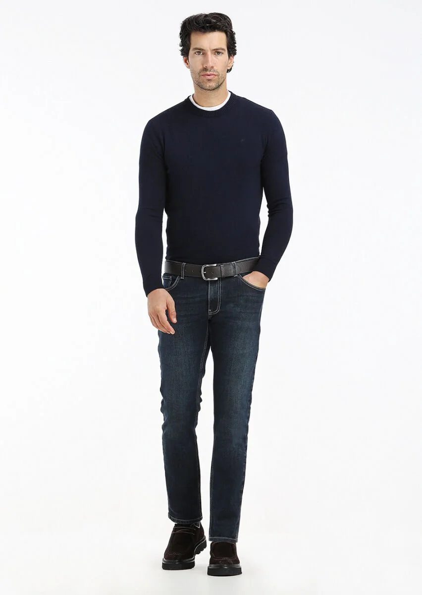 Navy Blue Knitwear Sweatshirt - 1