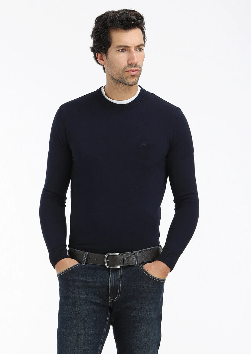 Navy Blue Knitwear Sweatshirt - 4