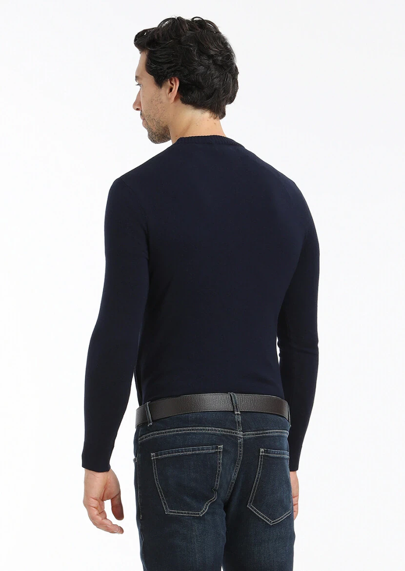 Navy Blue Knitwear Sweatshirt - 5
