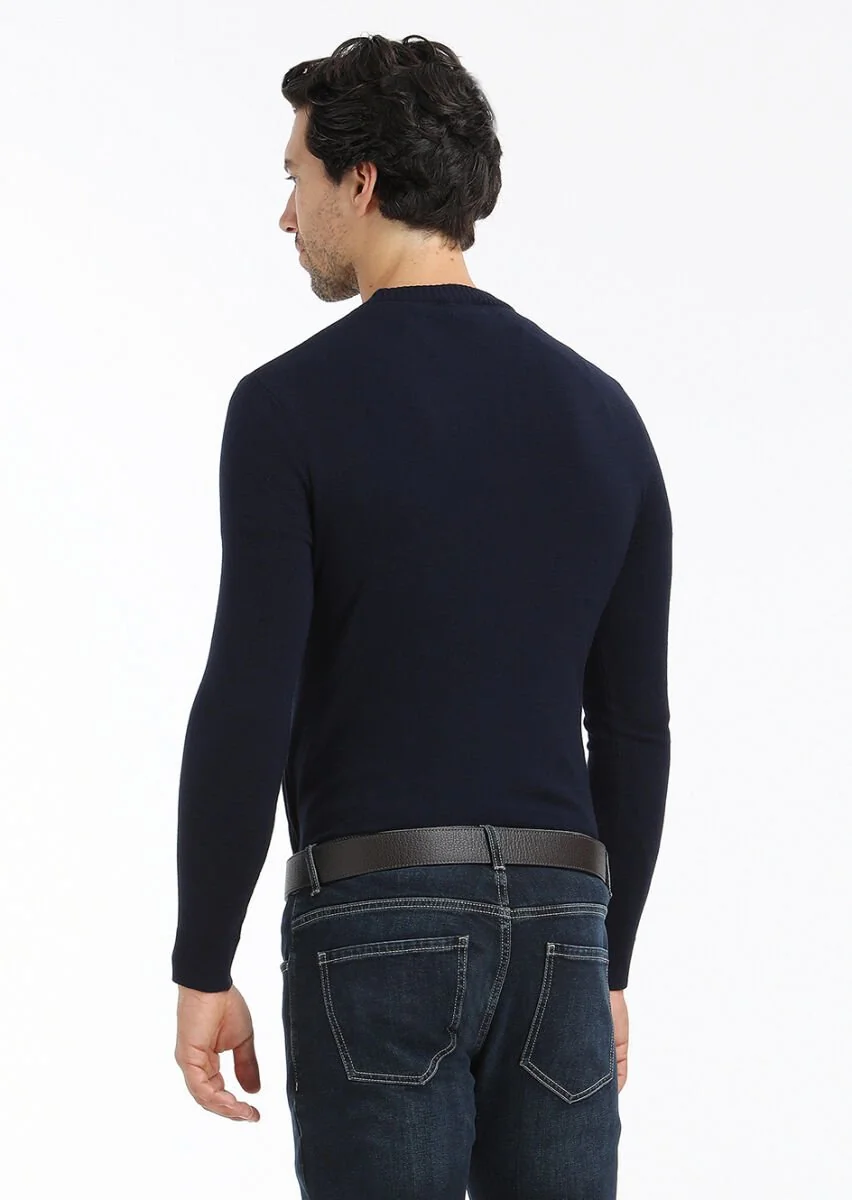 Navy Blue Knitwear Sweatshirt - 5