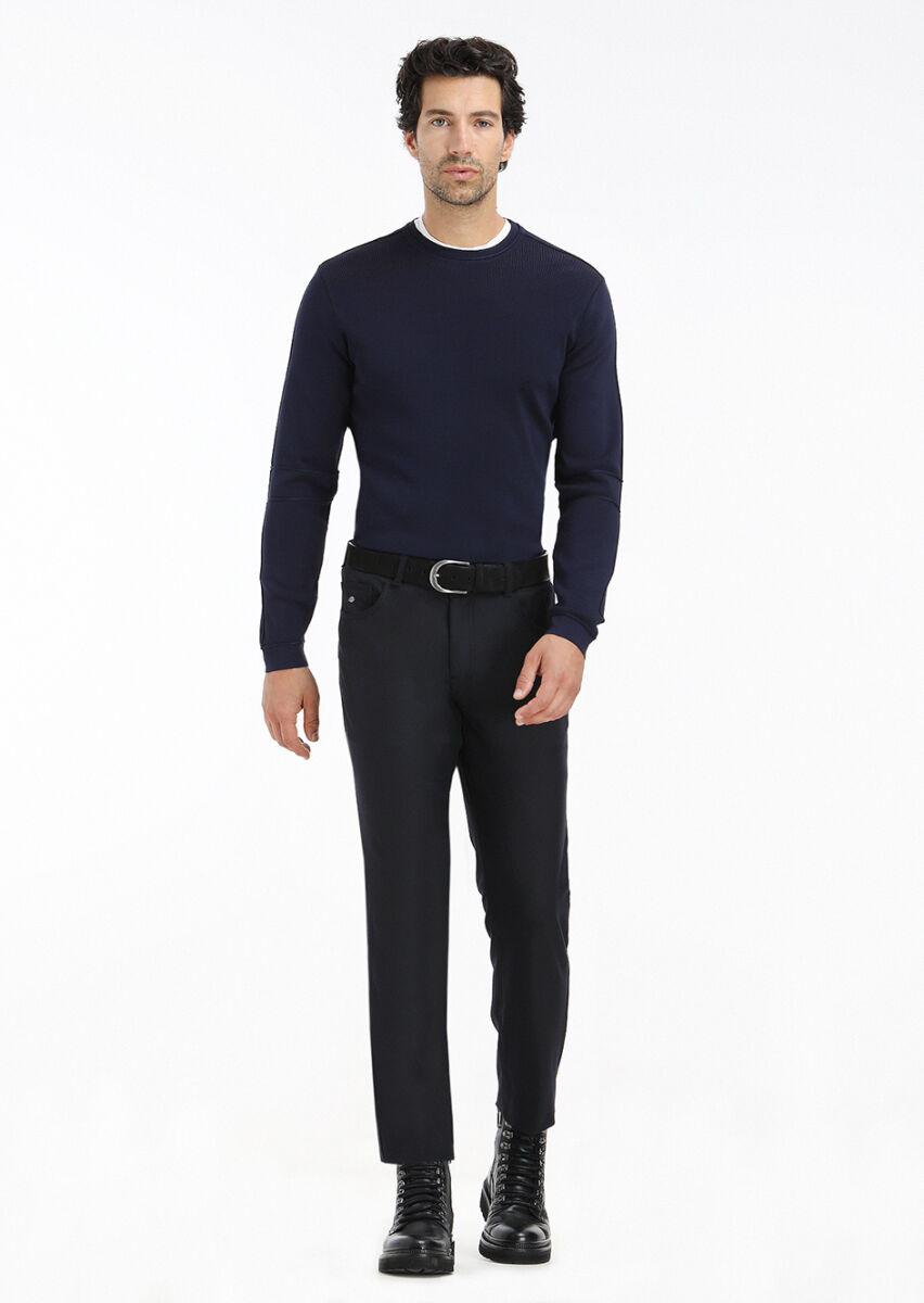 Navy Blue Knitwear Sweatshirt - 1