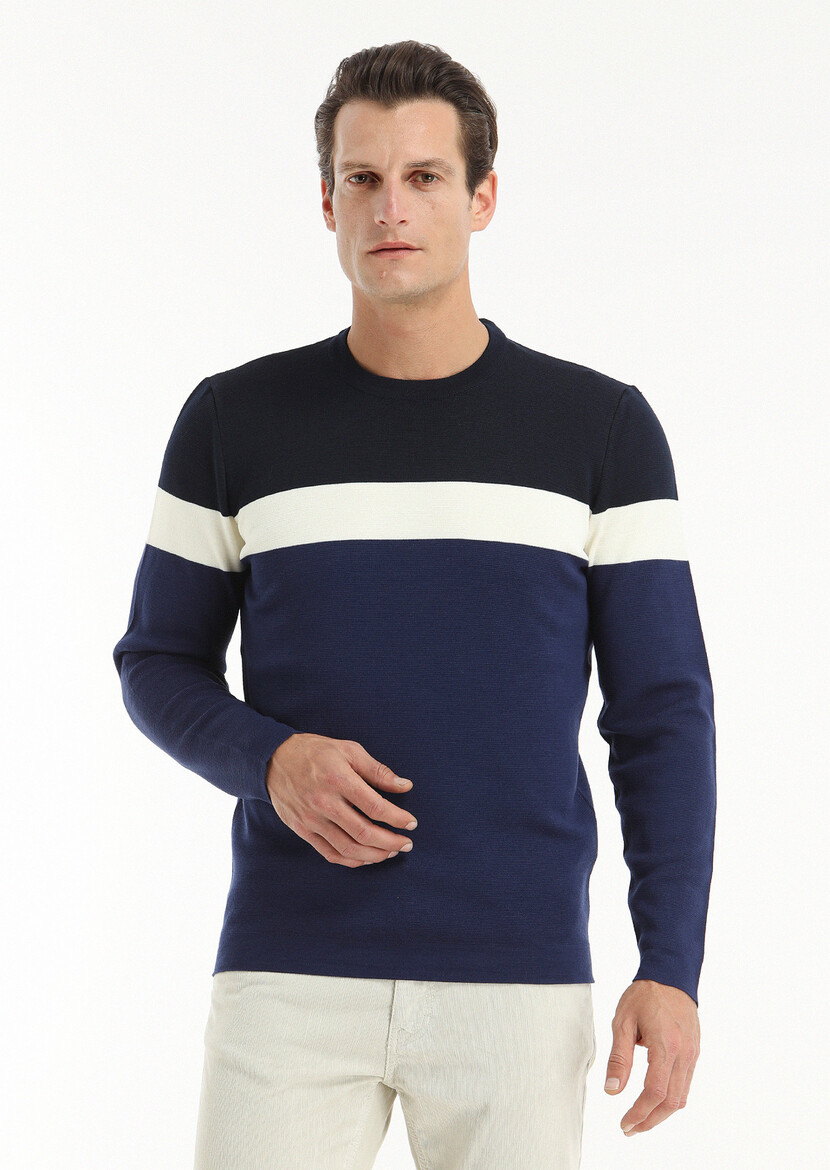 Navy Blue Knitwear Sweatshirt - 2