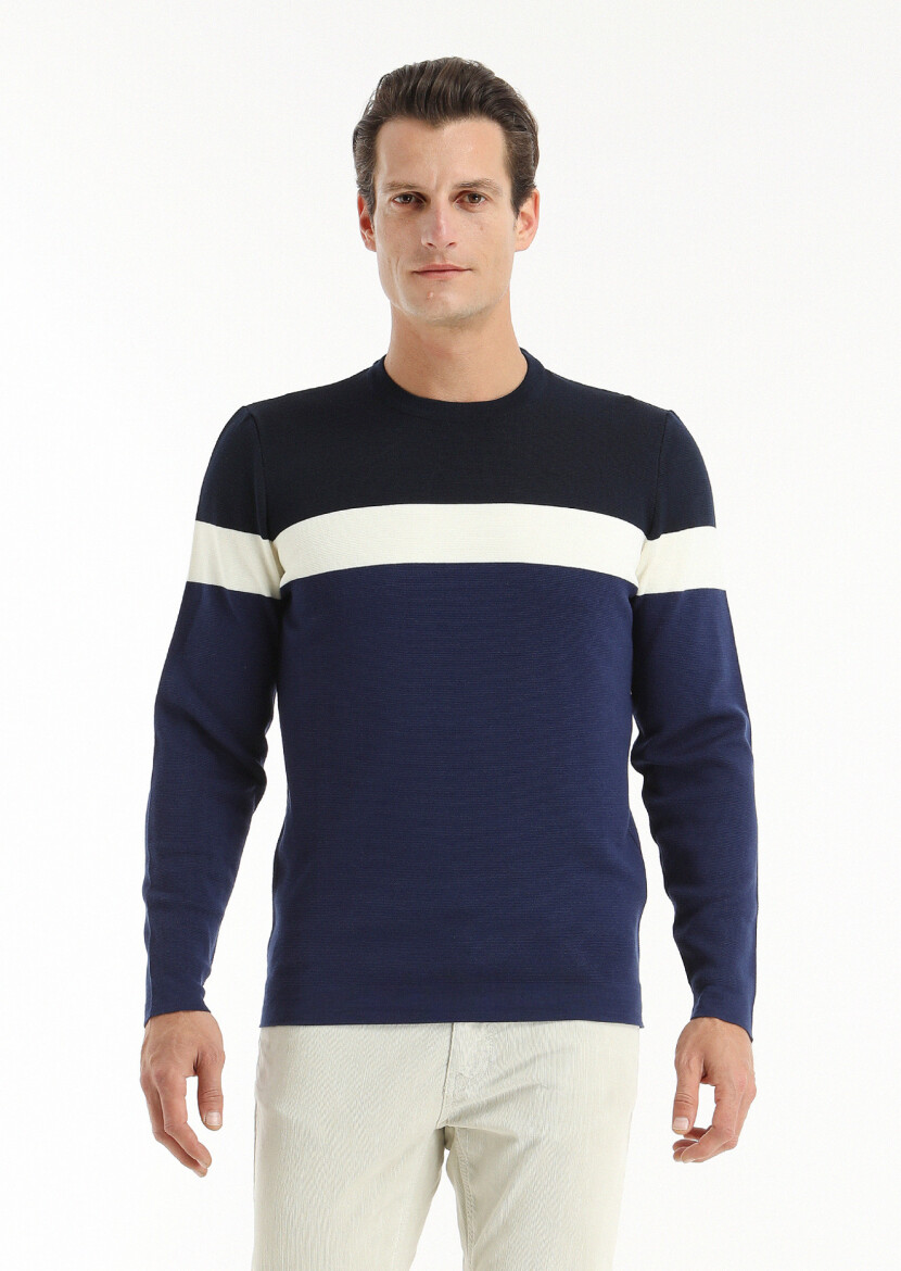 Navy Blue Knitwear Sweatshirt - 4