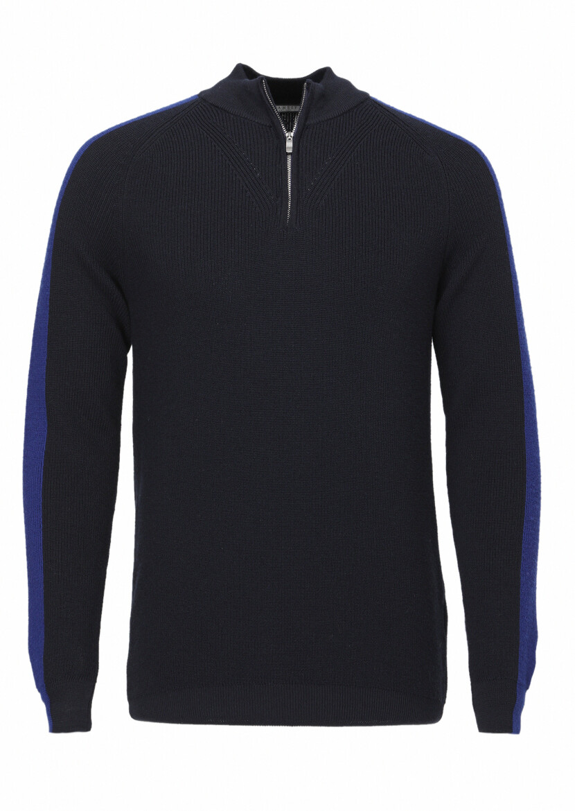 Navy Blue Knitwear Sweatshirt - 1
