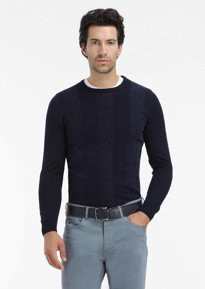 Navy Blue Knitwear Sweatshirt - 2