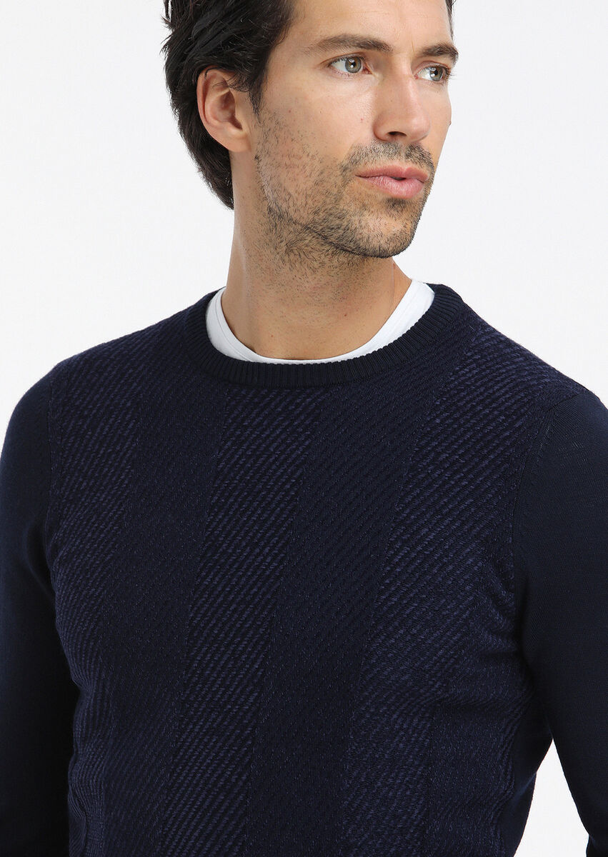 Navy Blue Knitwear Sweatshirt - 3