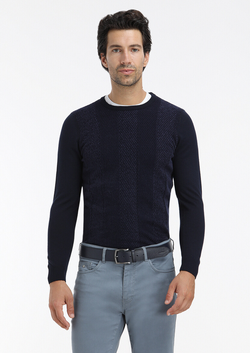 Navy Blue Knitwear Sweatshirt - 4