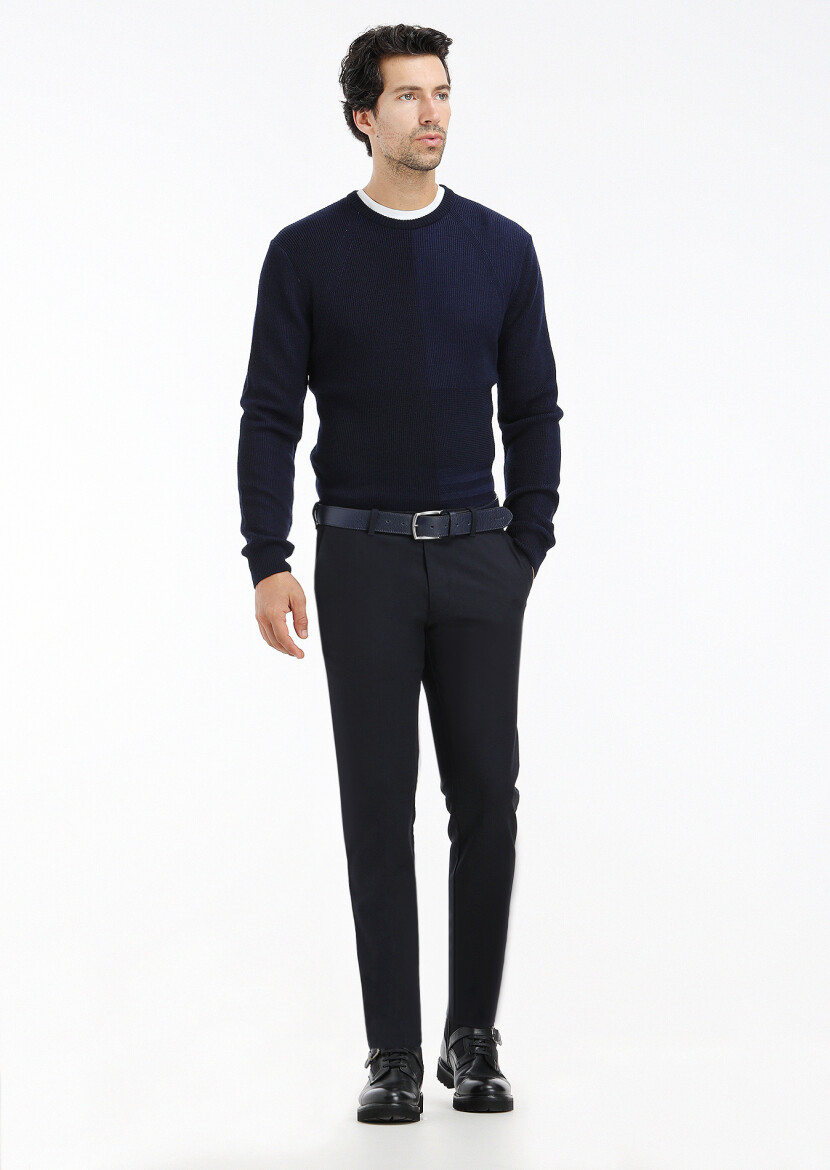 Navy Blue Knitwear Sweatshirt 