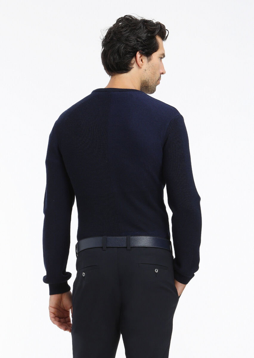 Navy Blue Knitwear Sweatshirt - 2
