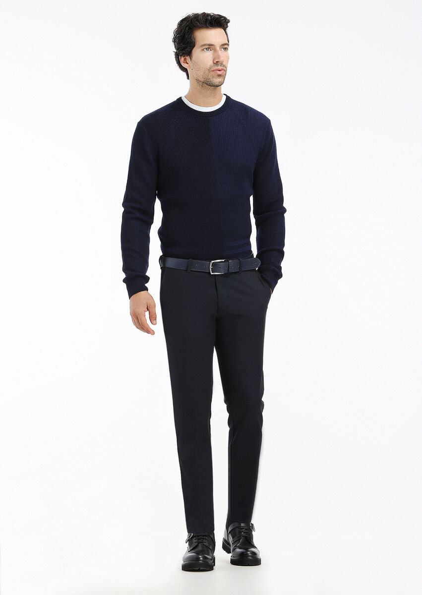 Navy Blue Knitwear Sweatshirt - 1