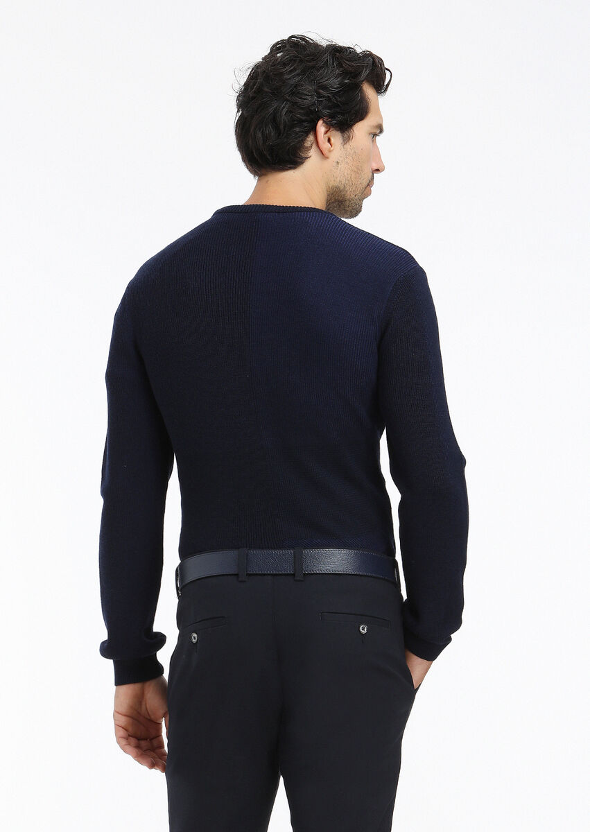 Navy Blue Knitwear Sweatshirt - 4